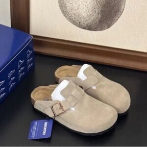 New Birkenstock Sandals Boston taupe suede mule clogs womens Slipper
